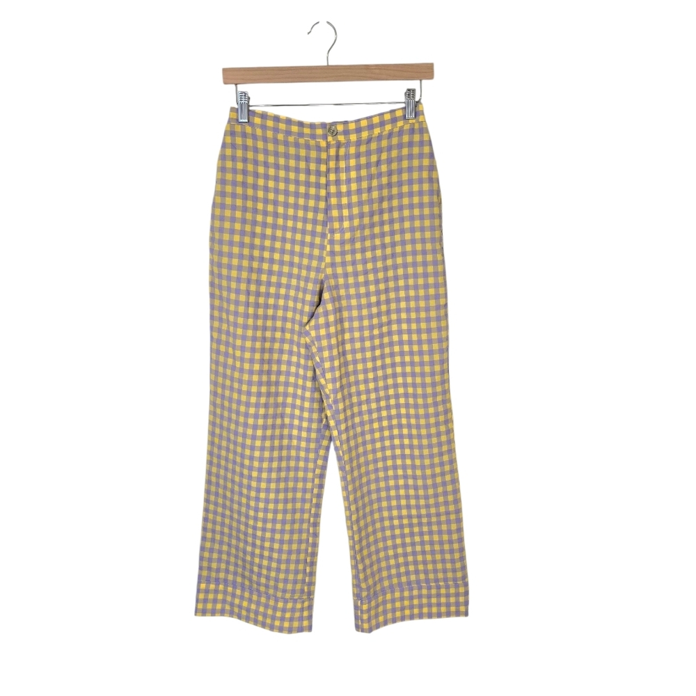 Anthropologie Yellow Violet Gingham Straight-Leg Pants - Women - Picture 3 of 13